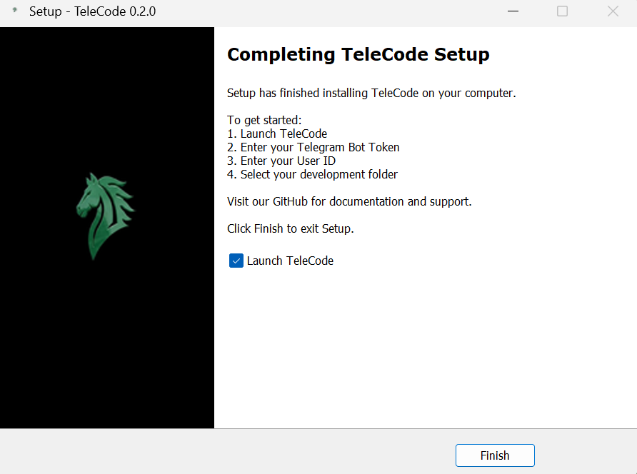 Installer - TeleCode installation completion screen